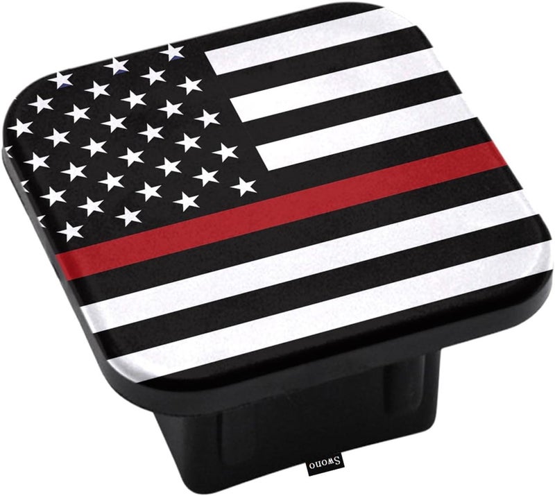 Swono American Flag Square Receiver Hitch Covers Vintage Thin Red Line USA Flag Heavy-Duty Trailer Hitch Tube Cover Plug Cap for Pickups SUVs Cars, 2 Inch Receivers Diameter - Image 1